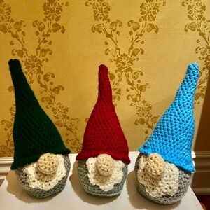 3/$50 Hand Crocheted Scandinavian Christmas Gnome Blue & Gray!